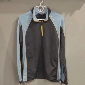 Sligo Golf men's gray light blue quarter zip long sleeve‎ fleece lined pullover